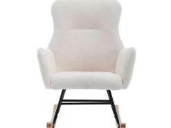Schommelstoel - Relaxstoel Voor In De Woonkamer - Opgevuld Met Teddypluche - Vakjes Aan De Zijkant Van De Armleuningen - Houten Onderstel - Wit-ModernLuxe Best
