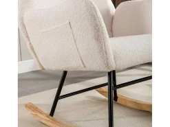 Schommelstoel - Relaxstoel Voor In De Woonkamer - Opgevuld Met Teddypluche - Vakjes Aan De Zijkant Van De Armleuningen - Houten Onderstel - Wit-ModernLuxe Best