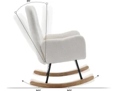 Schommelstoel - Relaxstoel Voor In De Woonkamer - Opgevuld Met Teddypluche - Vakjes Aan De Zijkant Van De Armleuningen - Houten Onderstel - Wit-ModernLuxe Best