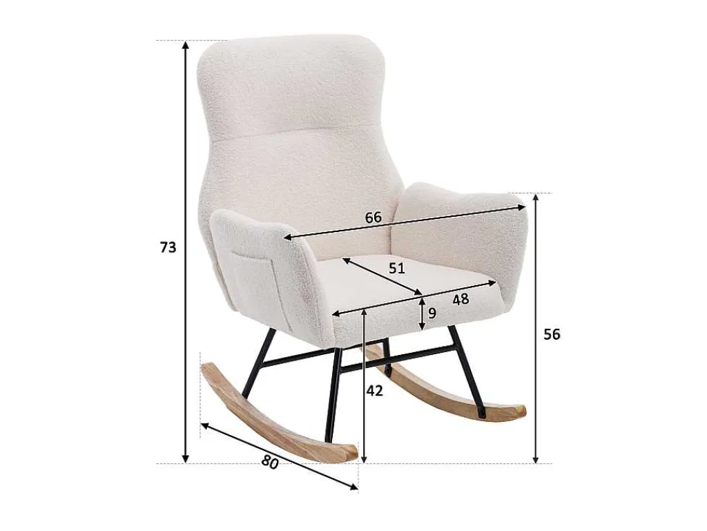 Schommelstoel - Relaxstoel Voor In De Woonkamer - Opgevuld Met Teddypluche - Vakjes Aan De Zijkant Van De Armleuningen - Houten Onderstel - Wit-ModernLuxe Best