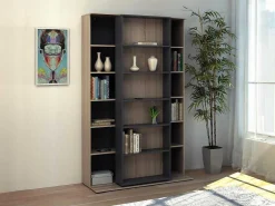 Schuifboekenkast Met 18 Nissen - Naturel En Antraciet - Prali-Vente-unique Clearance