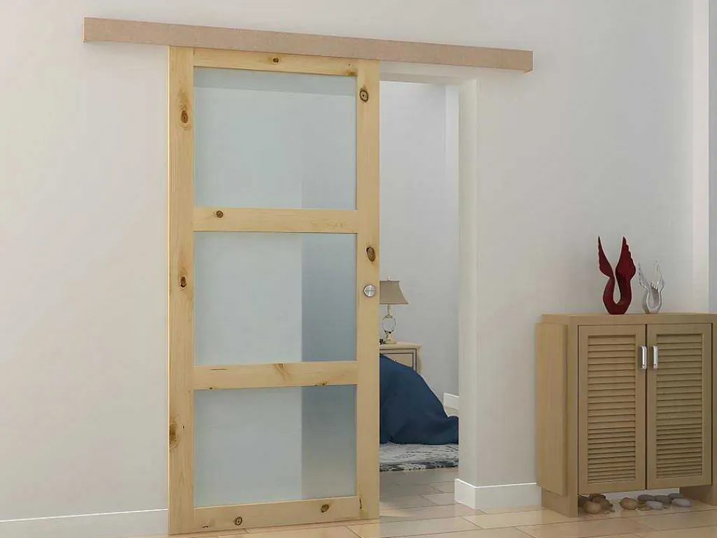 Schuifdeur Acosta Met 3 Ramen - H205Xb83Cm - Natuurlijk Mdf-Vente-unique Discount