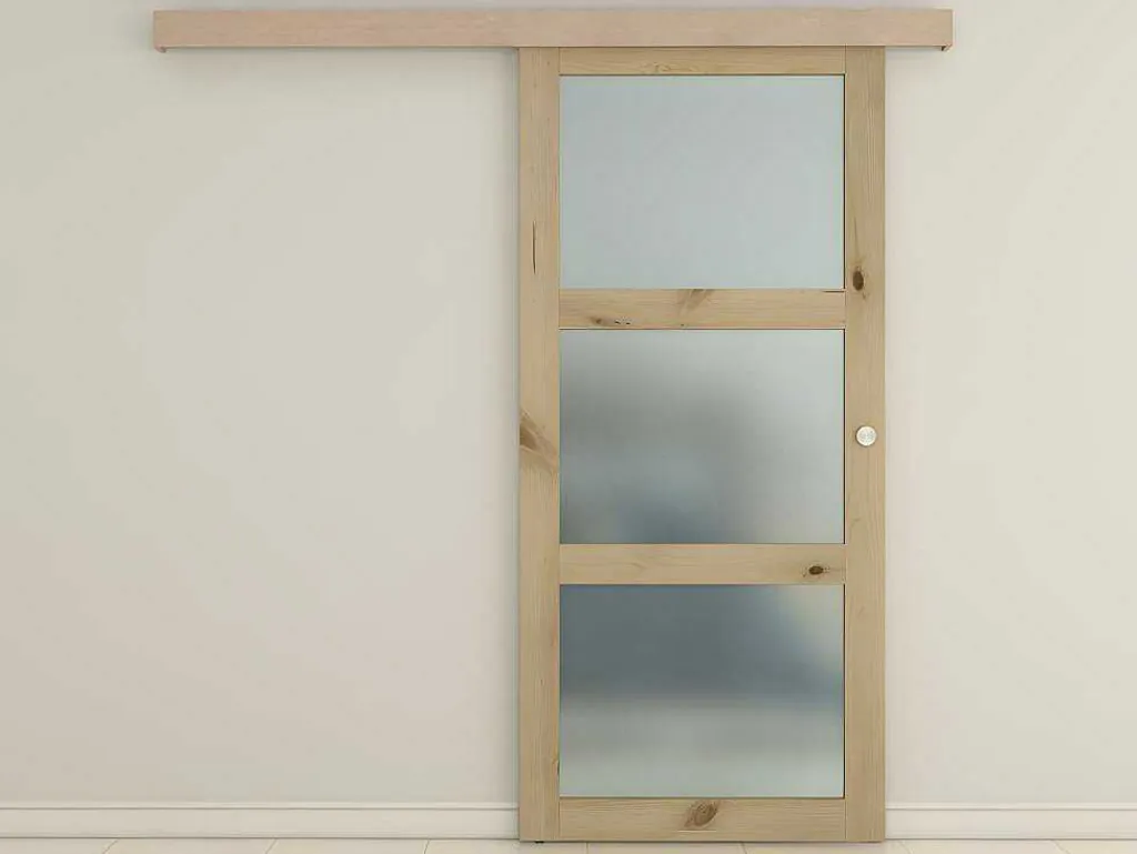 Schuifdeur Acosta Met 3 Ramen - H205Xb83Cm - Natuurlijk Mdf-Vente-unique Discount