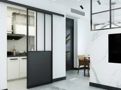 Schuifdeur In Gehard Glas - Mat Zwart - H205Cm X B73Cm - Artisto-Vente-unique Outlet