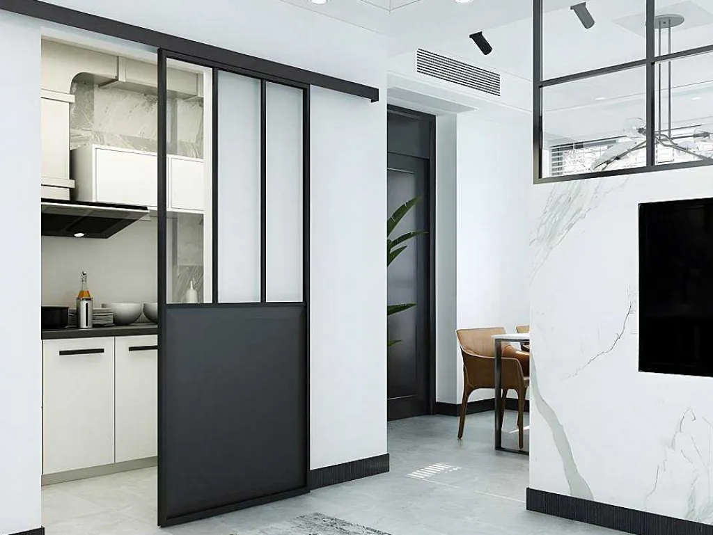 Schuifdeur In Gehard Glas - Mat Zwart - H205Cm X B73Cm - Artisto-Vente-unique Outlet