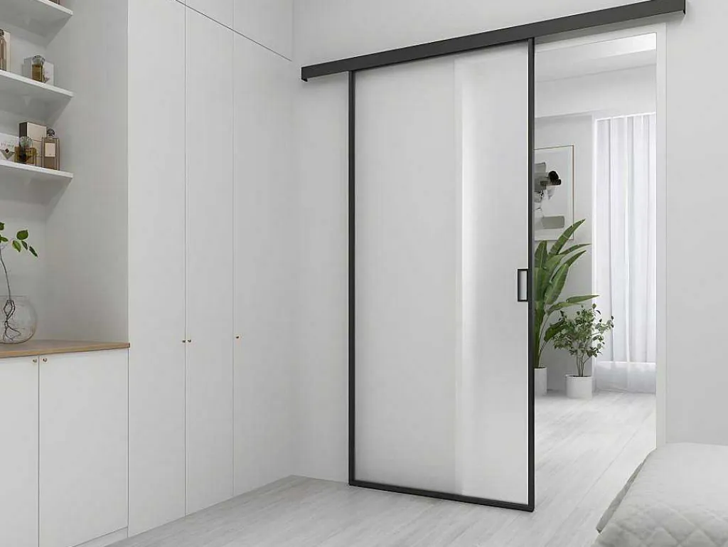 Schuifdeur In Mat Gehard Glas - H205Cm X B73Cm - Linci-Vente-unique New