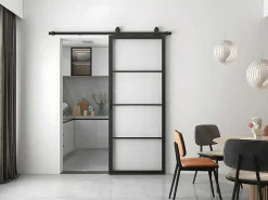Schuifdeur Sinca - H205Cm X B73Cm - Helder Gehard Glas En Aluminium-Vente-unique Hot