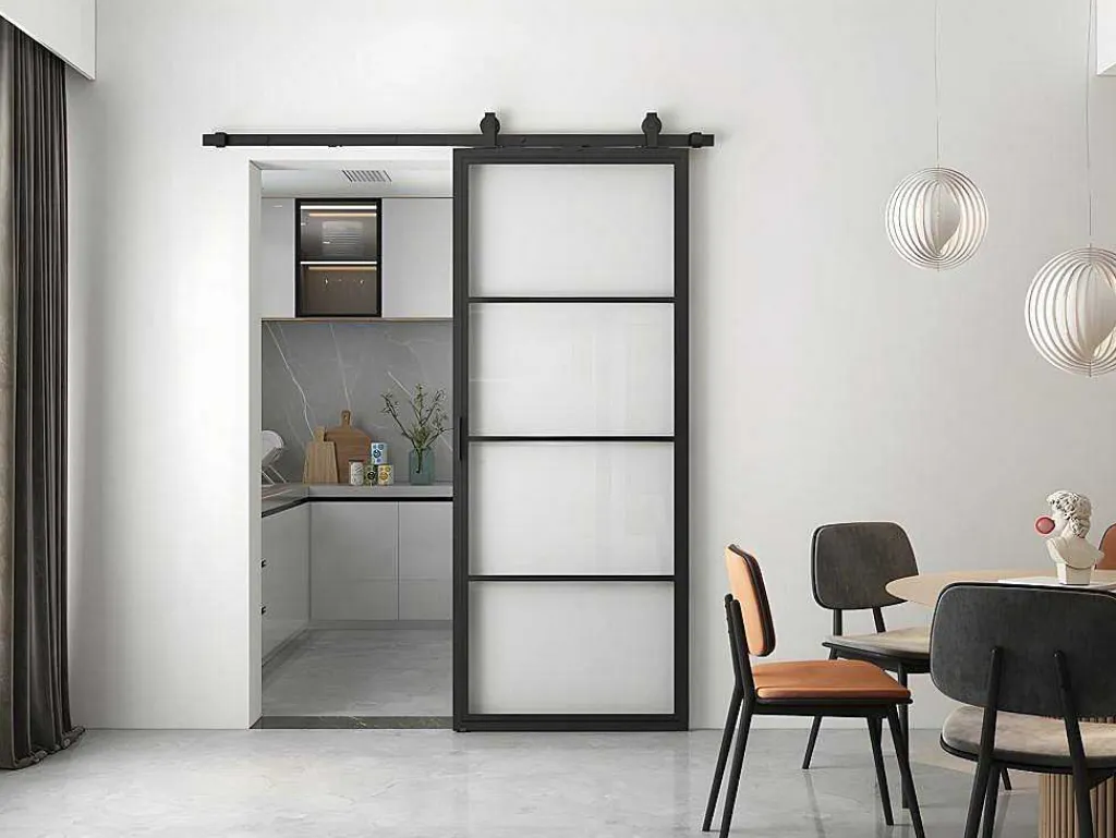 Schuifdeur Sinca - H205Cm X B73Cm - Helder Gehard Glas En Aluminium-Vente-unique Hot