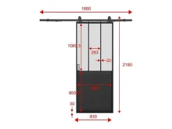 Schuifdeur Werkplaatsstijl Met Rails - Zwart En Mat Gehard Glas - H205 Cm X L93 Cm - Artisto Ii-Vente-unique Discount