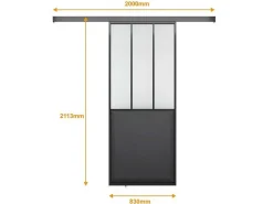 Schuifdeur Werkplaatsstijl - Zwart En Mat Gehard Glas - H205 X B73 Cm - Artisto-Vente-unique Outlet