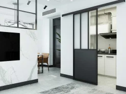 Schuifdeur Werkplaatsstijl - Zwart En Mat Gehard Glas - H205 X B73 Cm - Artisto-Vente-unique Outlet