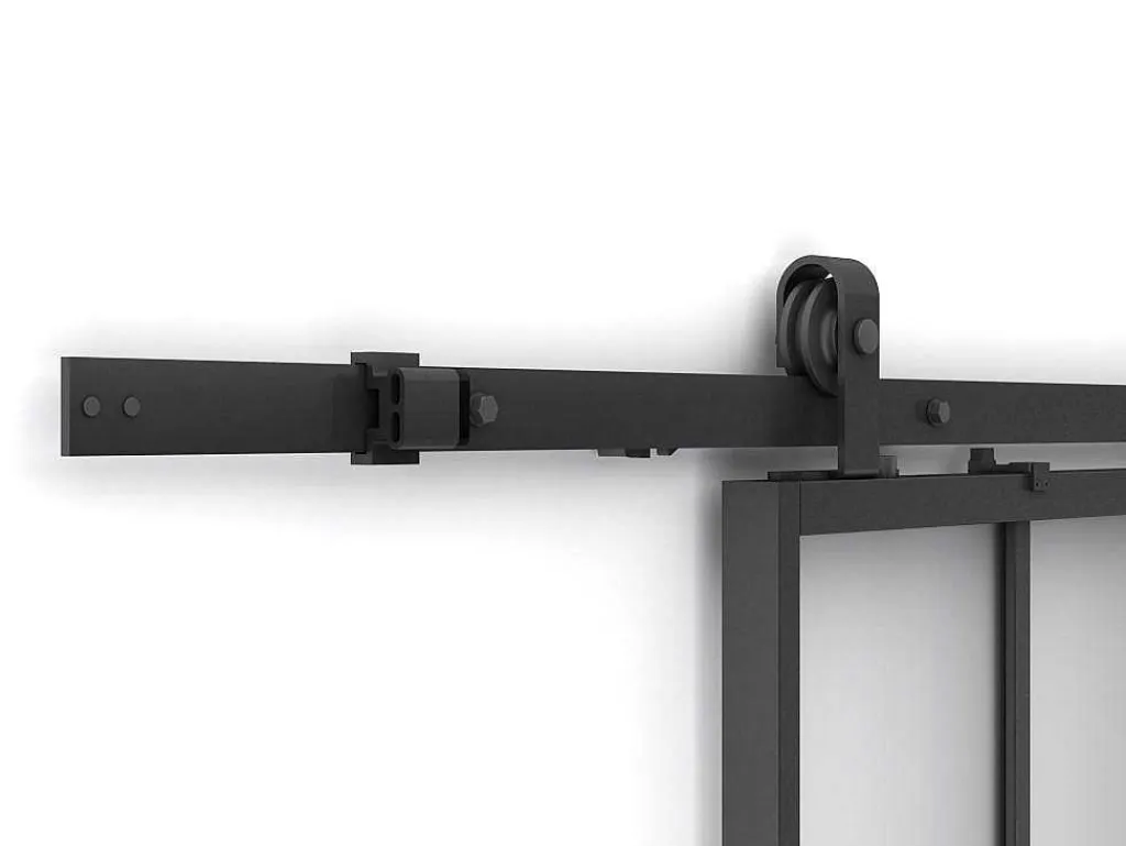 Schuifdeur Werkplaatsstijl Met Rails - Zwart En Mat Gehard Glas - H205 Cm X B83 Cm - Artisto Ii-Vente-unique Sale