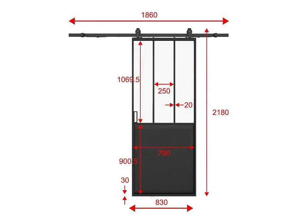 Schuifdeur Werkplaatsstijl Met Rails - Zwart En Mat Gehard Glas - H205 Cm X B83 Cm - Artisto Ii-Vente-unique Sale