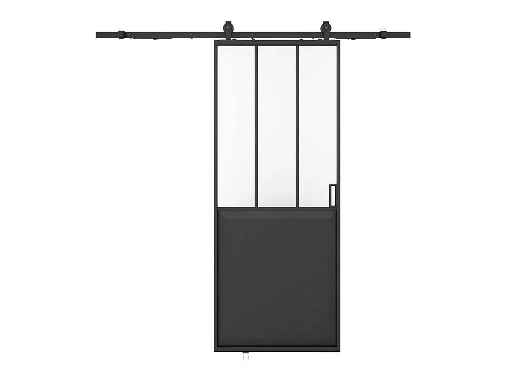 Schuifdeur Werkplaatsstijl Met Rails - Zwart En Mat Gehard Glas - H205 Cm X L63 Cm - Artisto Ii-Vente-unique