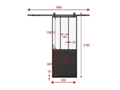 Schuifdeur Werkplaatsstijl Met Rails - Zwart En Mat Gehard Glas - H205 Cm X L63 Cm - Artisto Ii-Vente-unique