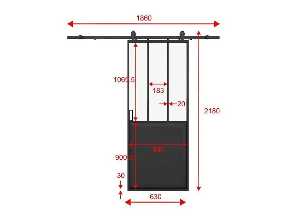Schuifdeur Werkplaatsstijl Met Rails - Zwart En Mat Gehard Glas - H205 Cm X L63 Cm - Artisto Ii-Vente-unique