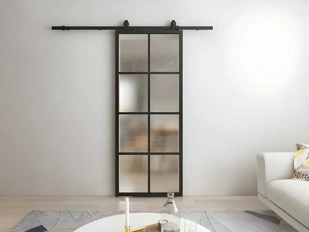 Schuifdeur Wilden - H205 X L83 Cm - Aluminium En Gehard Glas-Vente-unique Outlet