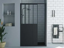 Schuifdouchedeur Mat Zwart Met Werkplaatsstijl - 120 X 195 Cm - Urbanik-Shower & Design Online