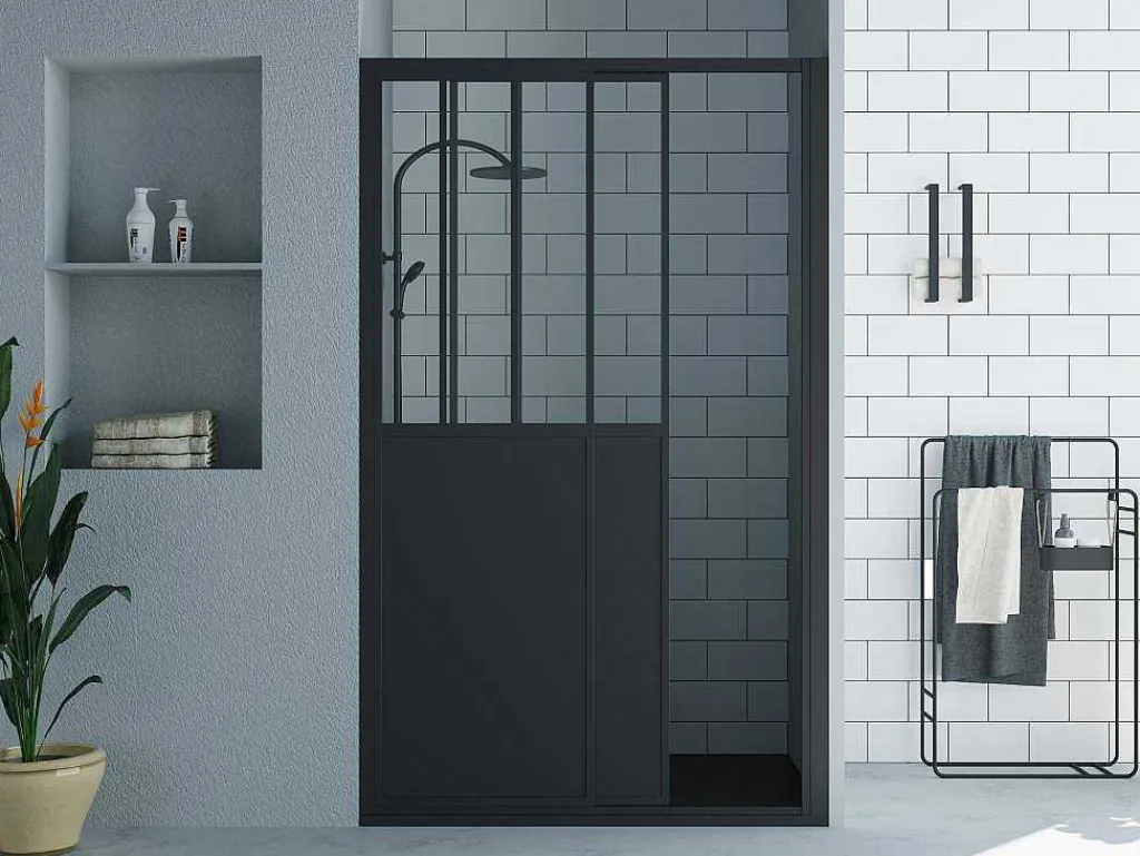 Schuifdouchedeur Mat Zwart Met Werkplaatsstijl - 120 X 195 Cm - Urbanik-Shower & Design Online