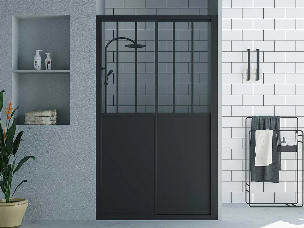 Schuifdouchedeur Mat Zwart Met Werkplaatsstijl - 120 X 195 Cm - Urbanik-Shower & Design Online