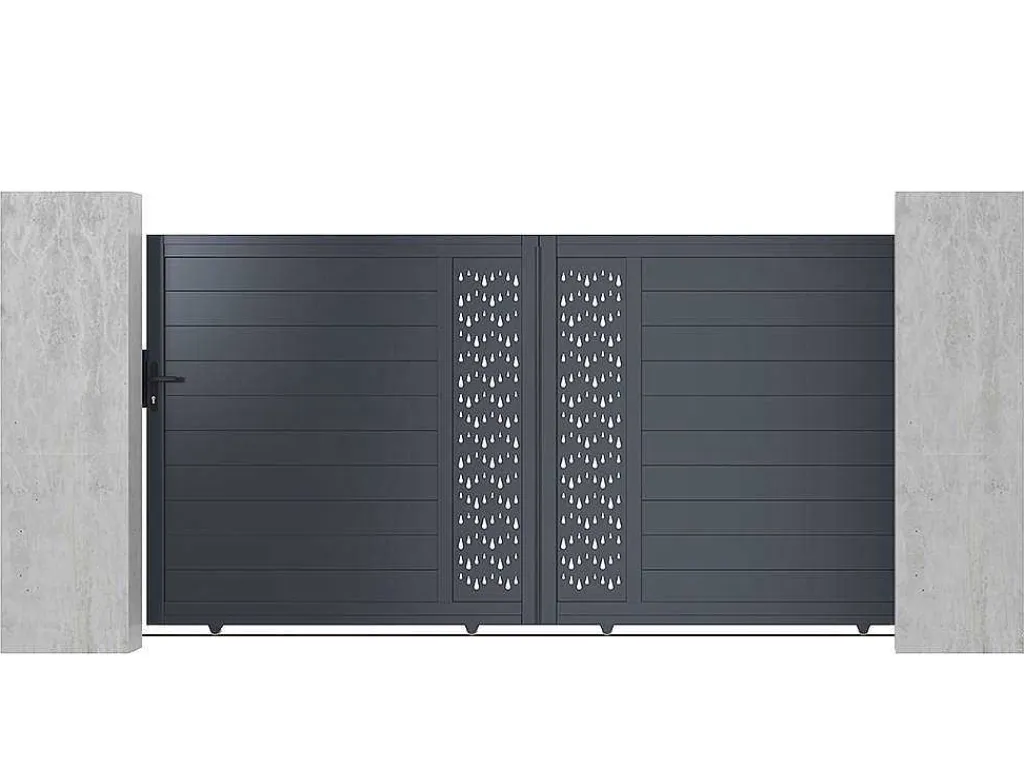 Schuifpoort Van Aluminium Met Motieven - Halfopengewerkt - L. 374 X H. 180 Cm - Antraciet - Gregor-EXPERTLAND Hot
