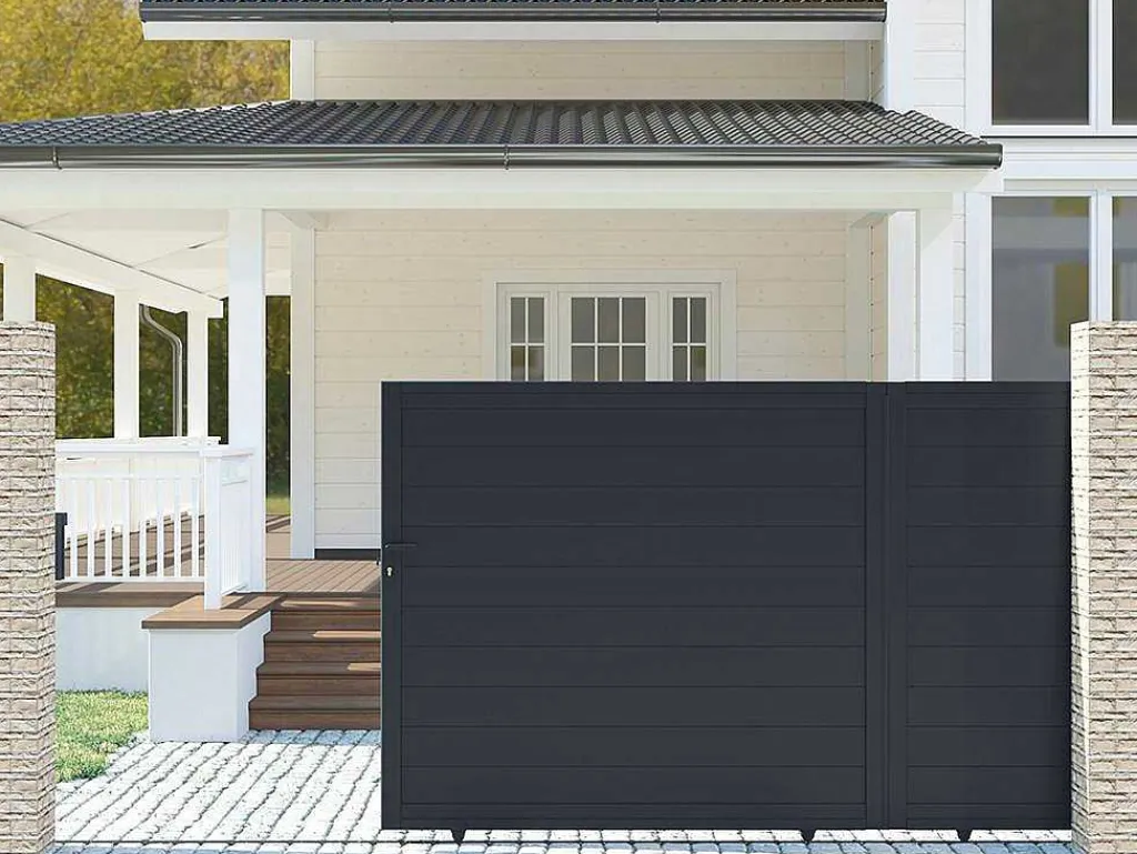 Schuifpoort Van Antraciet Opengewerkt Aluminium - L416 X 180 Cm - Nazario-EXPERTLAND Discount