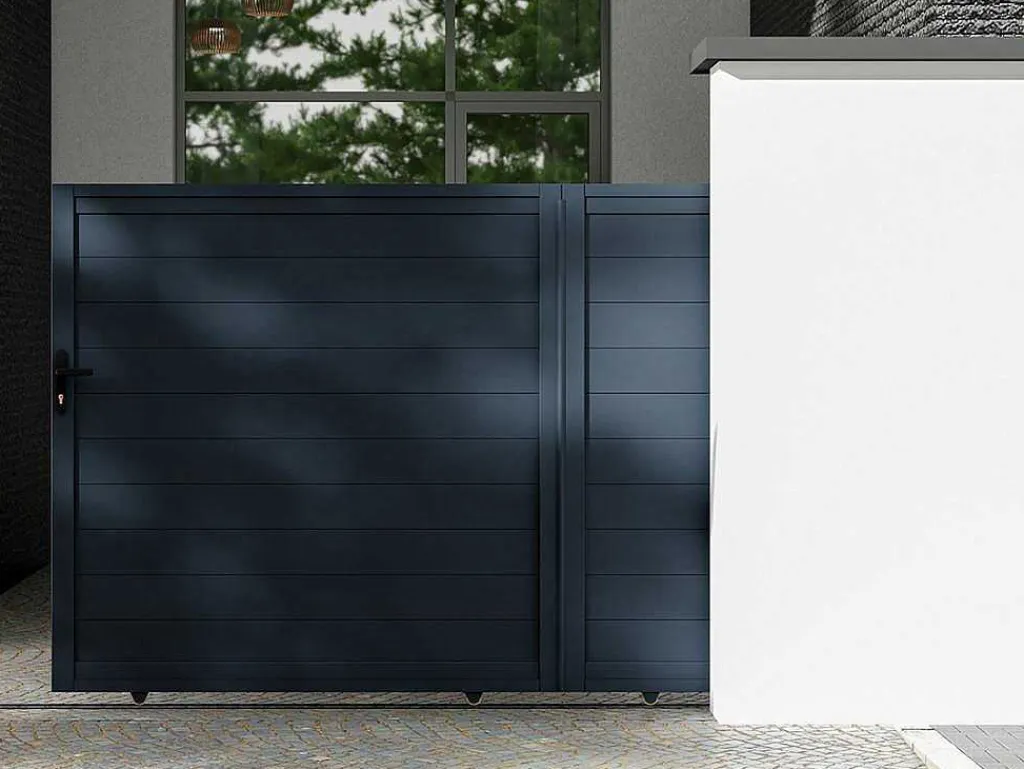 Schuifpoort Van Antraciet Opengewerkt Aluminium - L374 X 180 Cm - Nazario-EXPERTLAND Clearance