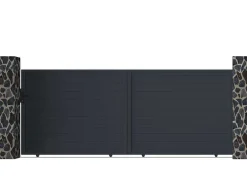 Schuifpoort Van Antraciet Opengewerkt Aluminium - L416 X 165 Cm - Nazario-EXPERTLAND