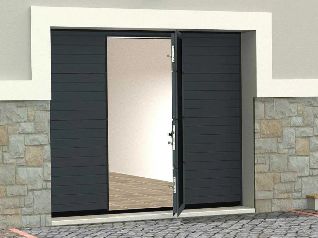 Sectionale Garagedeur - Gegroefd Effect - Centrale Loopdeur - Antraciet - Automatisch - Noria-Vente-unique Sale