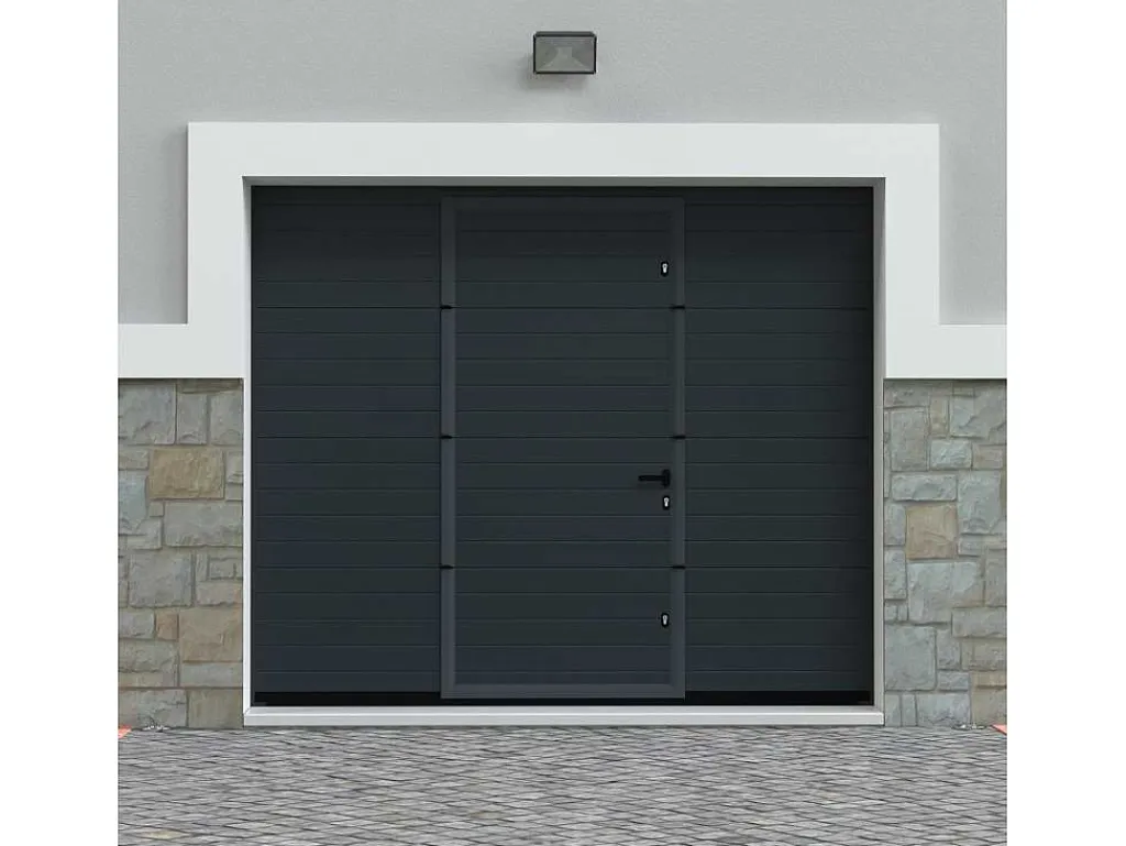 Sectionale Garagedeur - Gegroefd Effect - Centrale Loopdeur - Antraciet - Automatisch - Noria-Vente-unique Sale