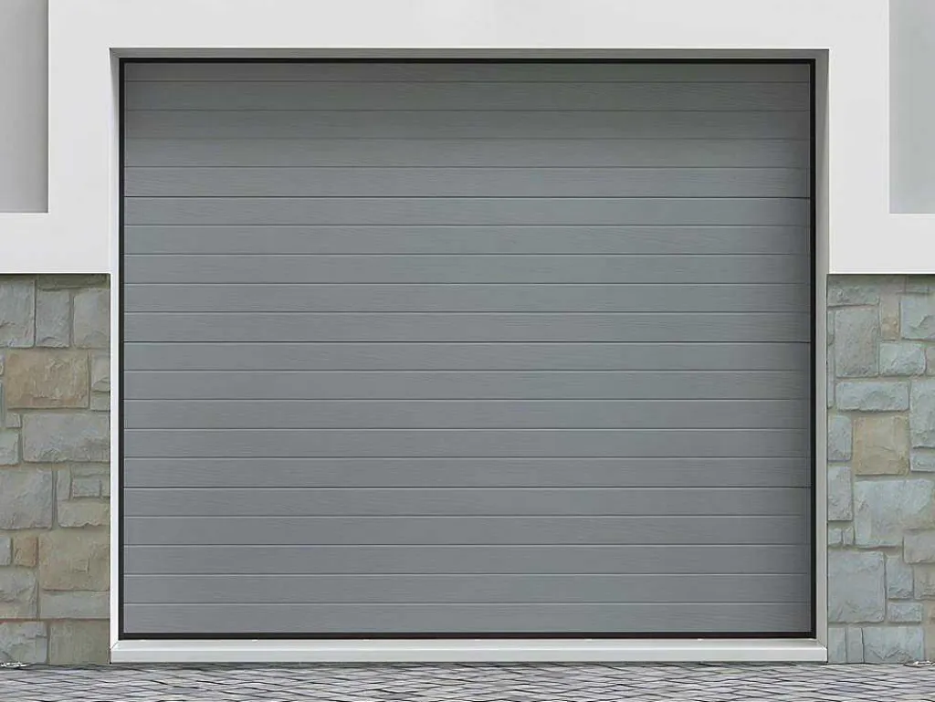 Sectionale Garagedeur Grijs Gegroefd Effect Met Motor - Noria-Somfy Outlet