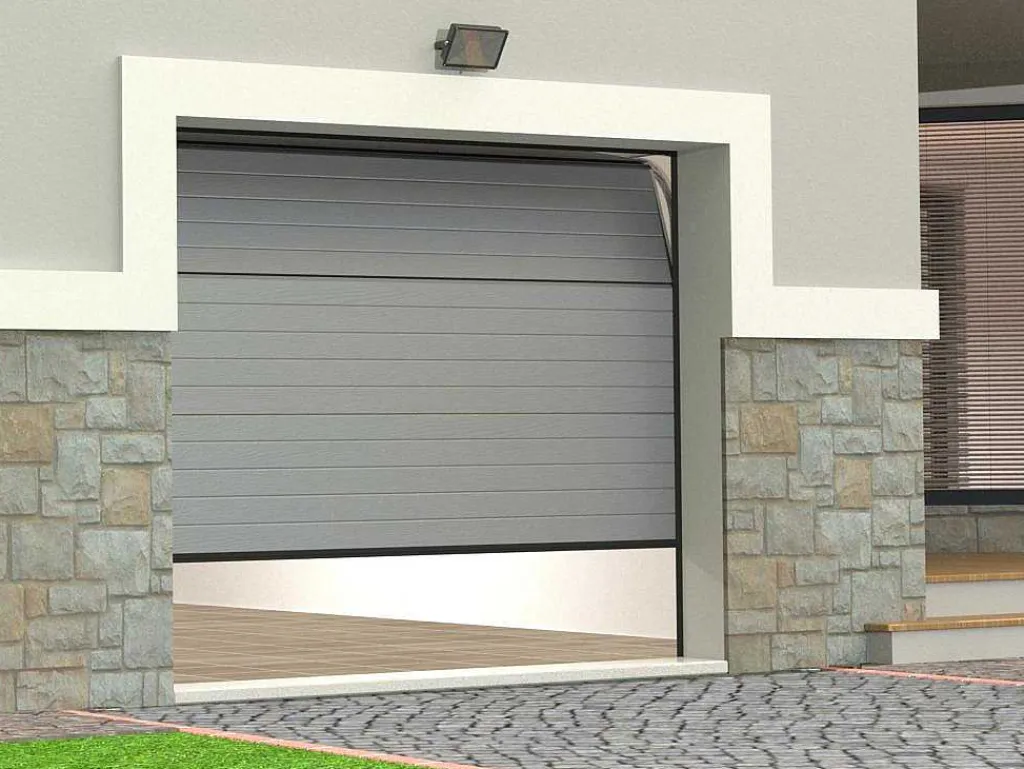 Sectionale Garagedeur Grijs Gegroefd Effect Met Motor - Noria-Somfy Outlet