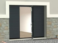 Sectionale Garagedeur Met Gegroefd Effect En Centrale Loopdeur - Antraciet - Met -Motor - Noria-Somfy Online