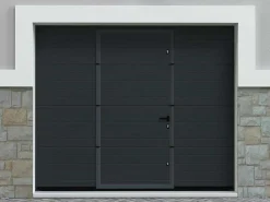 Sectionale Garagedeur Met Gegroefd Effect En Centrale Loopdeur - Antraciet - Met -Motor - Noria-Somfy Online