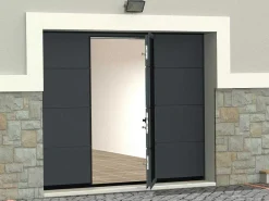 Sectionale Garagedeur Met Glad Effect En Centrale Loopdeur In Antraciet Met Motor - Lavega-Vente-unique Online