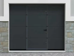 Sectionale Garagedeur Met Glad Effect En Centrale Loopdeur In Antraciet Met Motor - Lavega-Somfy