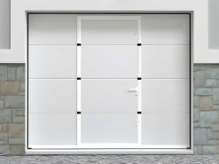 Sectionale Garagedeur Met Glad Effect Met Centrale Witte Loopdeur En Motor - Lavega-Somfy Discount