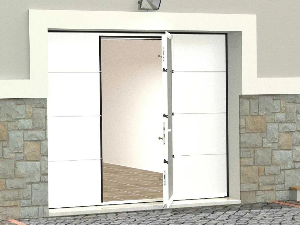 Sectionale Garagedeur Met Glad Effect En Centrale Witte Loopdeur Met Motor - Lavega-Vente-unique Hot