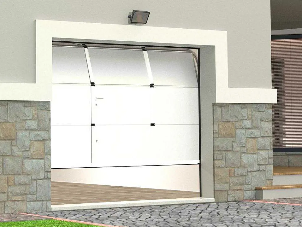 Sectionale Garagedeur Met Glad Effect En Centrale Witte Loopdeur Met Motor - Lavega-Vente-unique Hot