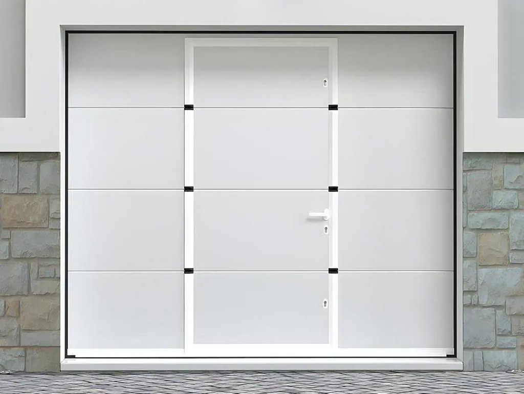 Sectionale Garagedeur Met Glad Effect En Centrale Witte Loopdeur Met Motor - Lavega-Vente-unique Hot