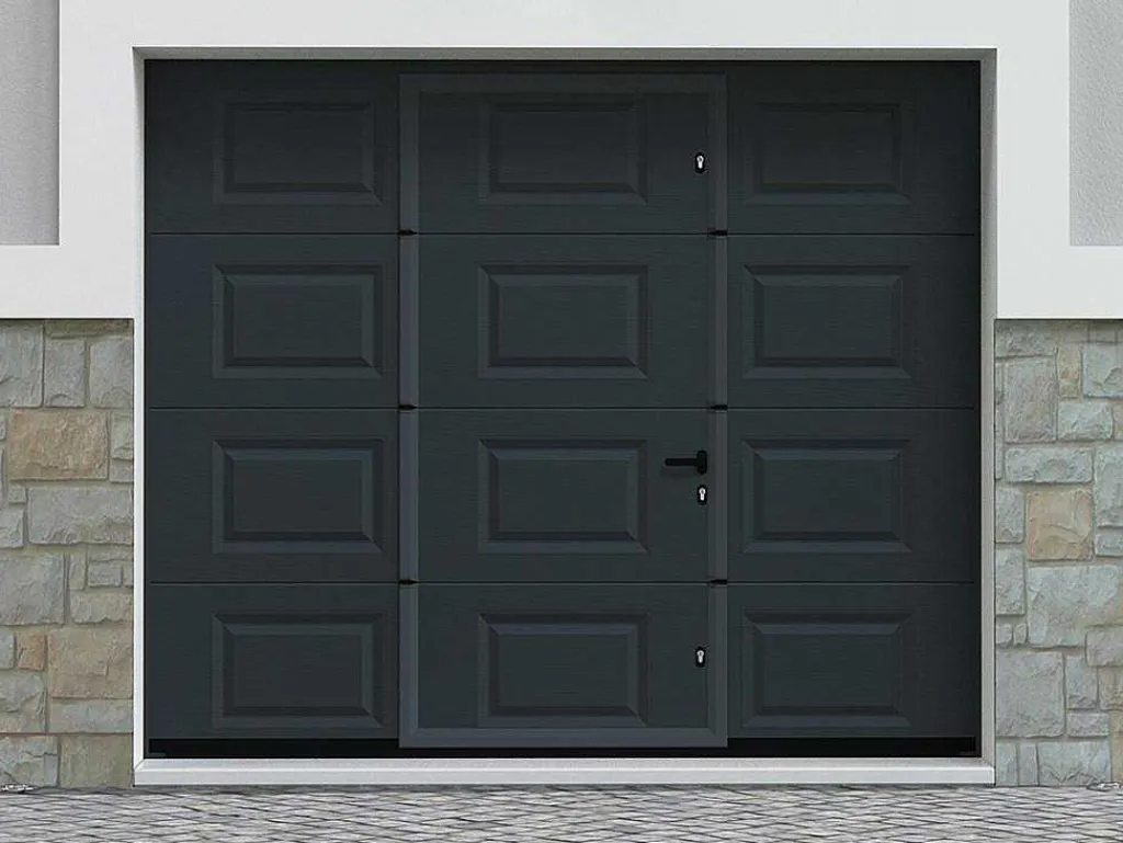 Sectionale Garagedeur Met Motor Met Centrale Antraciet Loopdeur - Caopas-Somfy Best