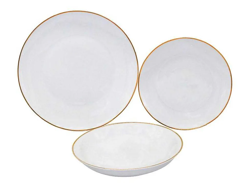 Servies 18 Stuks Van Porselein - Wit En Gouden Bies - Julina-OZAIA Best