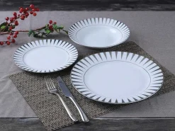 Servies 18 Stuks Van Porselein - Wit En Zilver - Dynao-OZAIA Online