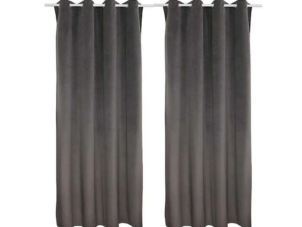 Set 2 Gordijnen Luxe - Polyesterfluweel - 140X260Cm - Grijs-OZAIA