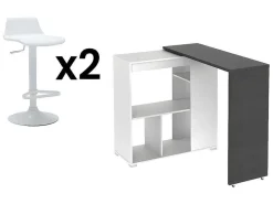 Set "Bar": Barmeubel Saturne + 2 Barkrukken Calas - Wit En Betonkleur-Vente-unique Outlet