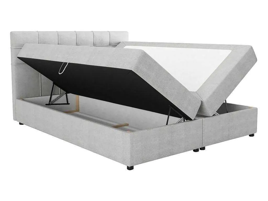 Set Bed Met Hoofdbord Met Capitons + Bedbodem Met Opbergruimte + Matras+ Dekmatras - 160 X 200 Cm - Stof - Lichtgrijs - Kida Van Ysmee-Ysmée New