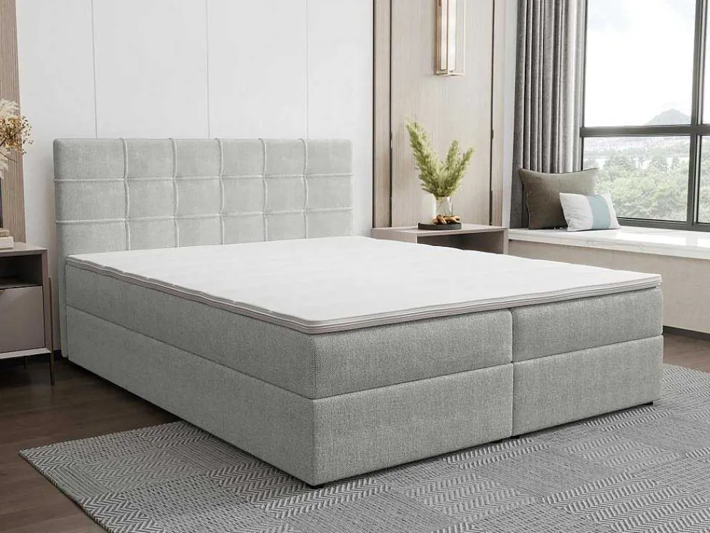Set Bed Met Hoofdbord Met Capitons + Bedbodem Met Opbergruimte + Matras+ Dekmatras - 160 X 200 Cm - Stof - Lichtgrijs - Kida Van Ysmee-Ysmée New