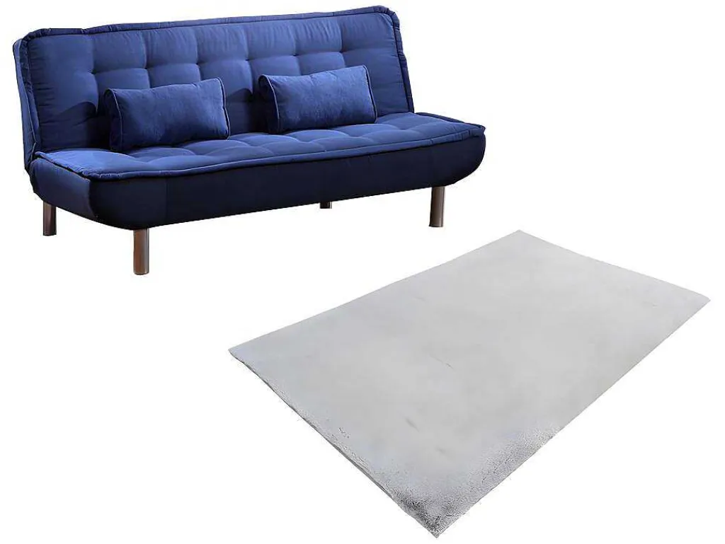 Set Blauwe Slaapbank Mishan En Grijs Tapijt Bunny-Vente-unique Hot