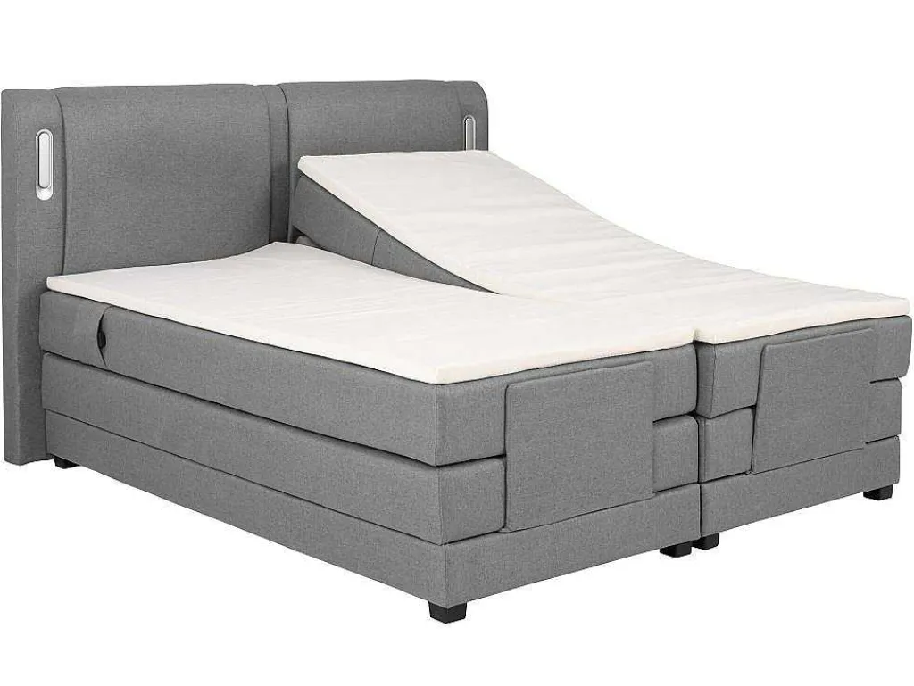 Set Boxspring + Hoofdbord Met Ledlampjes + Elektrische Relaxbedbodems + Matras + Topmatras - 2 X 90 X 200 Cm - Grijze Stof - Astemi Van-Palacio Online