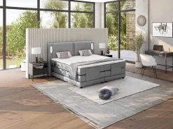 Set Boxspring + Hoofdbord Met Ledlampjes + Elektrische Relaxbedbodems + Matras + Topmatras - 2 X 90 X 200 Cm - Grijze Stof - Astemi Van-Palacio Online
